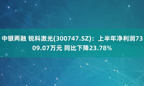 中银两融 锐科激光(300747.SZ)：上半年净利润7309.07万元 同比下降23.78%